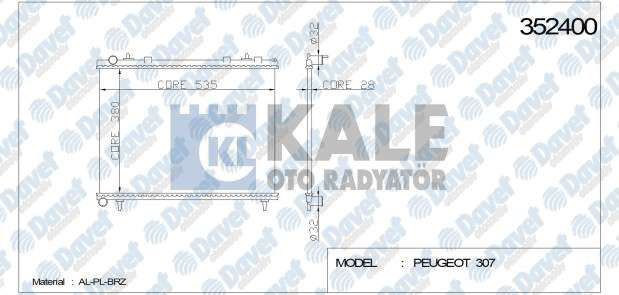 KALE 352400 Su Radyatoru P307-C4 Ew10a 2.0 16v (Mekanik) (378x538x26) (01-06) (Al-Pl) (Manuel)